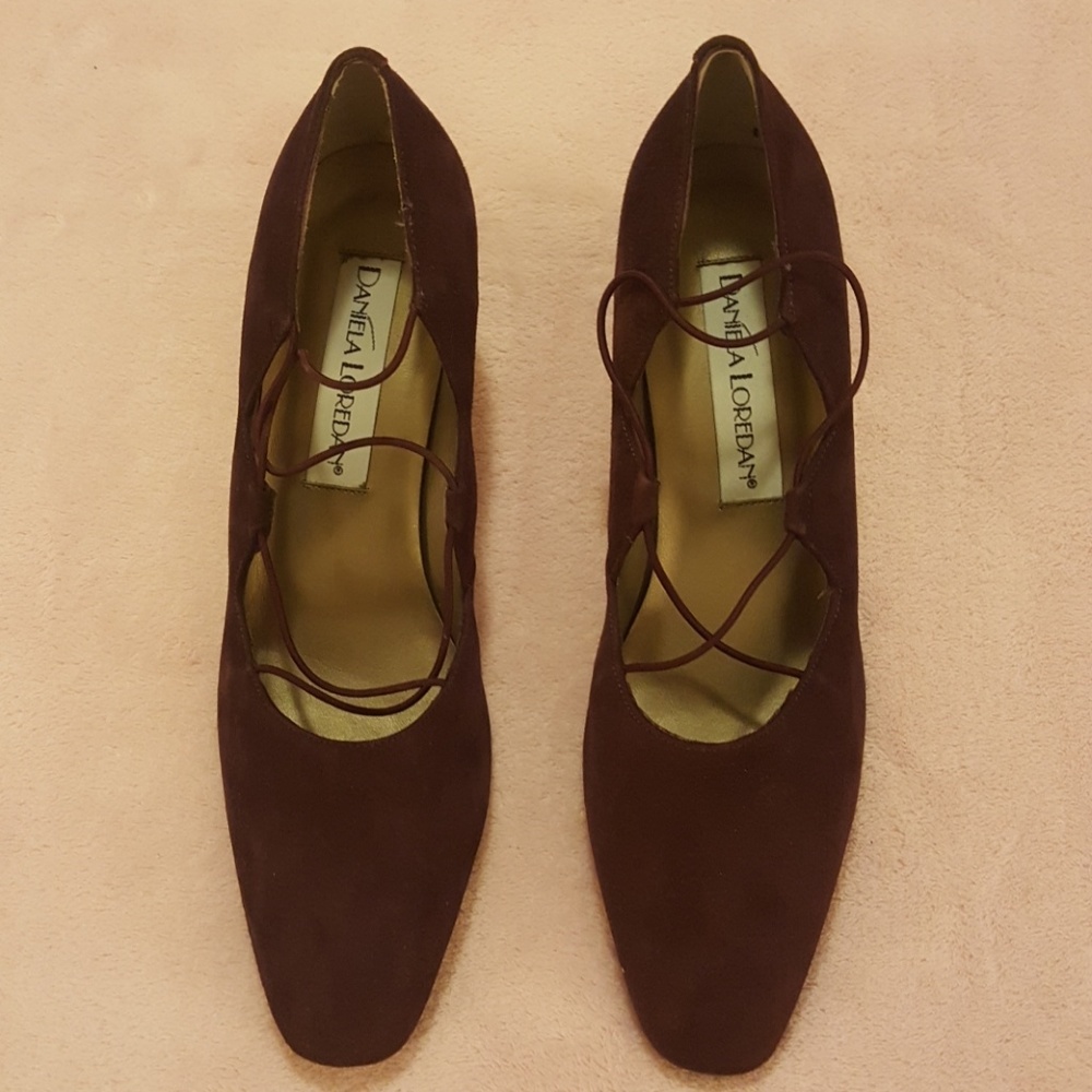 Eggplant suede pumps, never worn